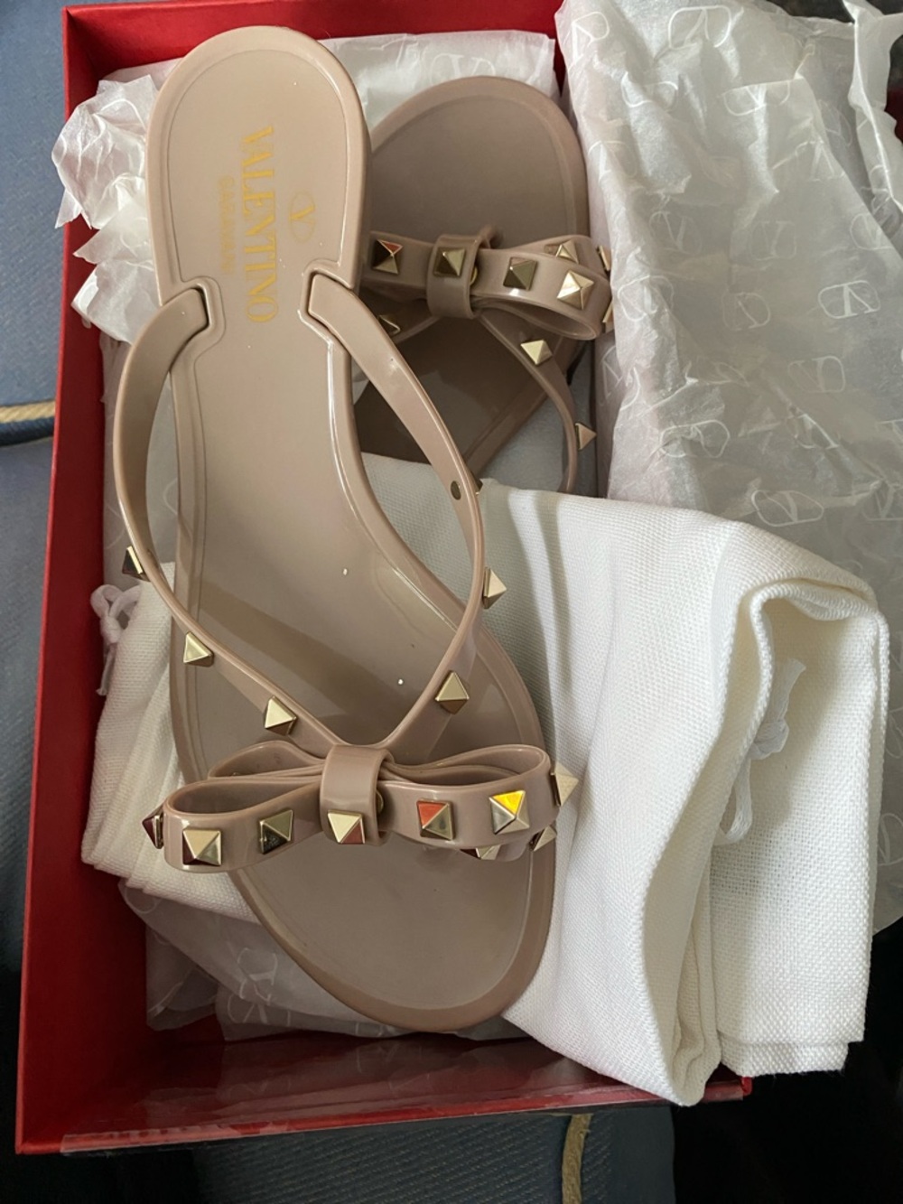 Valentino Garavani Nude Blush Rockstud Bow Jelly Sandals